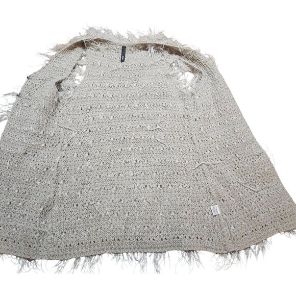 Boho Unique Elan Women's Shaggy Knit Vest Cardigan  S Beige Open Front Lightweig - Picture 5 of 11